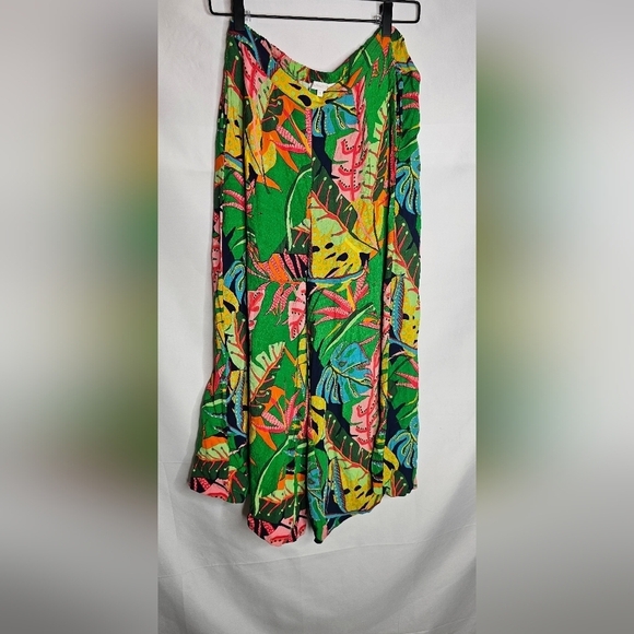 Olivaceous Pants - Olivaceous Floral Multicolored Elastic Waistband Tropical Wide Leg Pants. Sz M
